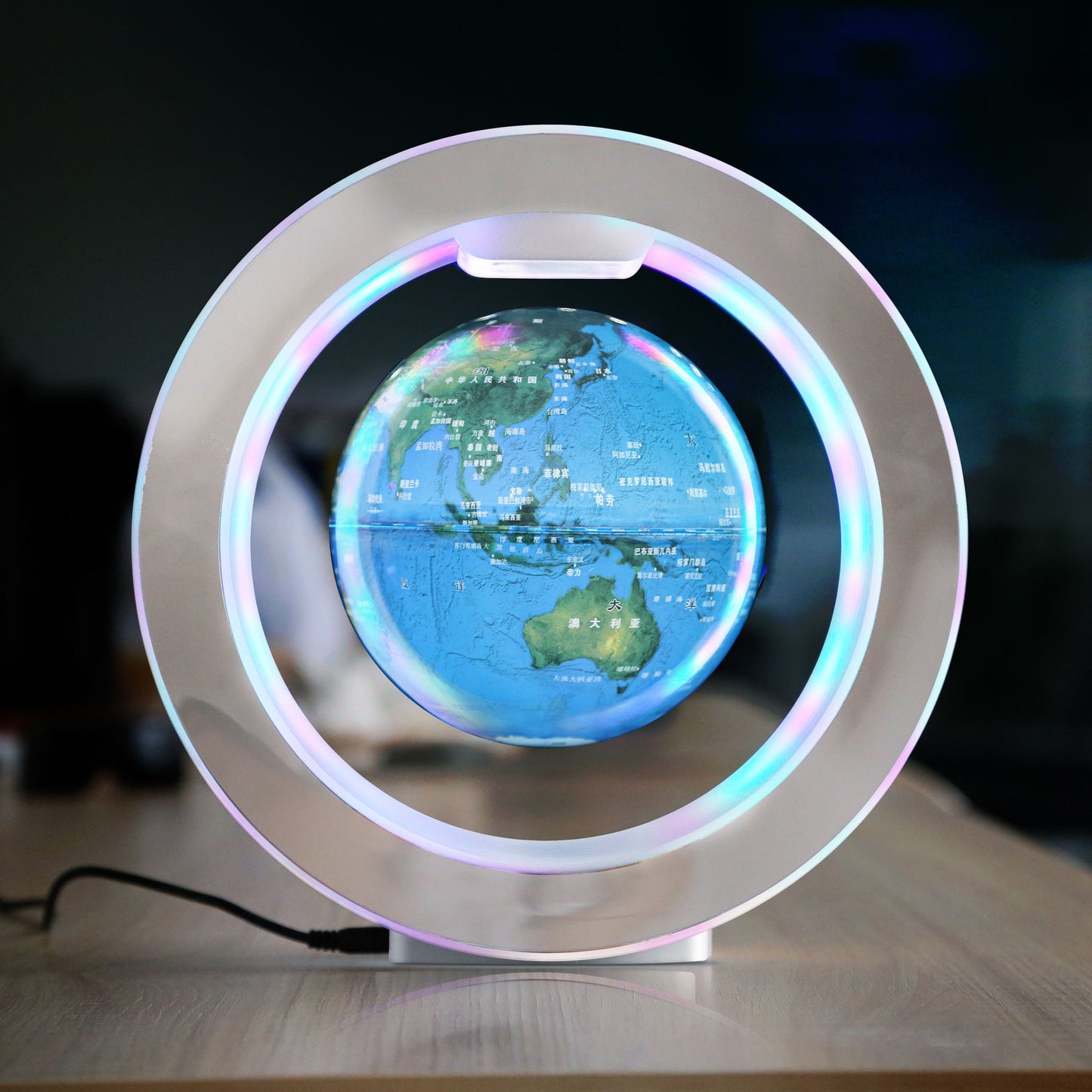 Levitating O-shaped globe